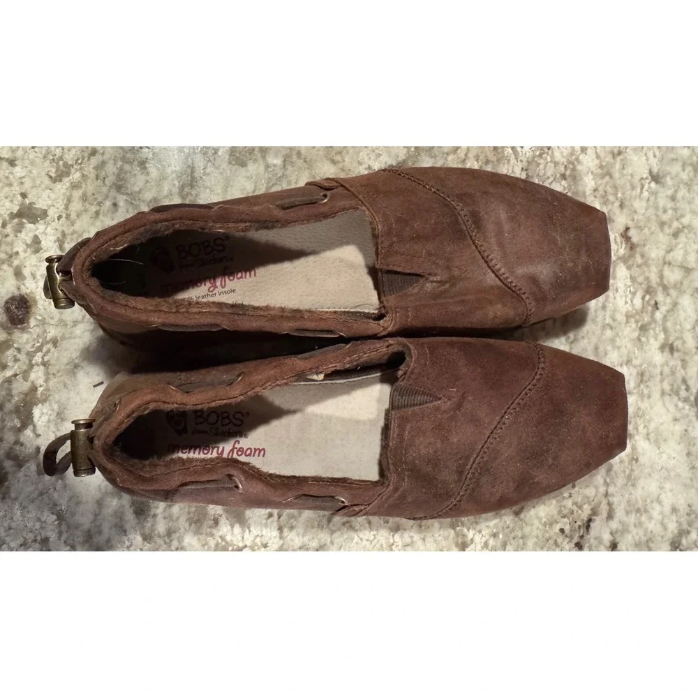 Skechers BOBS Brown Leather Faux Fur Lined Memory Foam Loafers Womens 9.5 - Picture 9 of 10